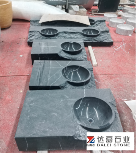 Nero Marquina Marble Basin Natural Split Countertops Sinks