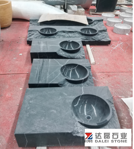 Nero Marquina Marble Basin Natural Split Countertops Sinks