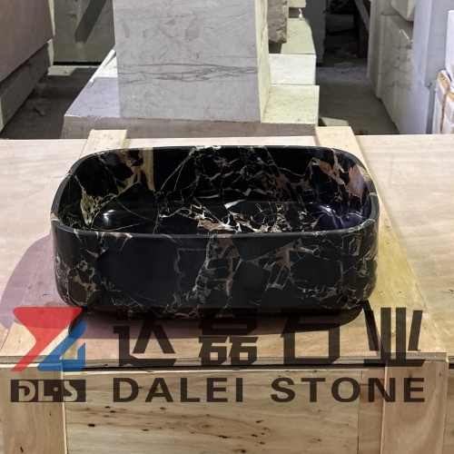 Portoro Extra Marble Rounded Rectangular Wash Basin
