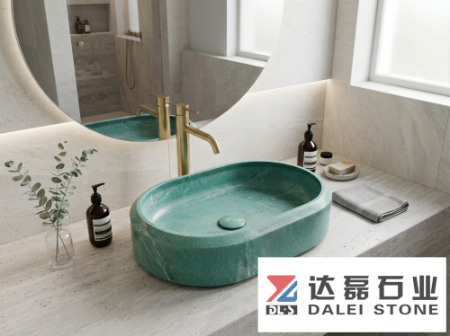 Oval Amazon Green Marble Vessel Sink Luxury Bathroom Decor