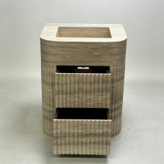 Natural Marble Integrated Fluted Travertine Bathroom Vanity Sink with Cabinet