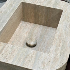Natural Marble Integrated Fluted Travertine Bathroom Vanity Sink with Cabinet