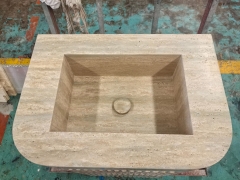 Natural Marble Integrated Fluted Travertine Bathroom Vanity Sink with Cabinet