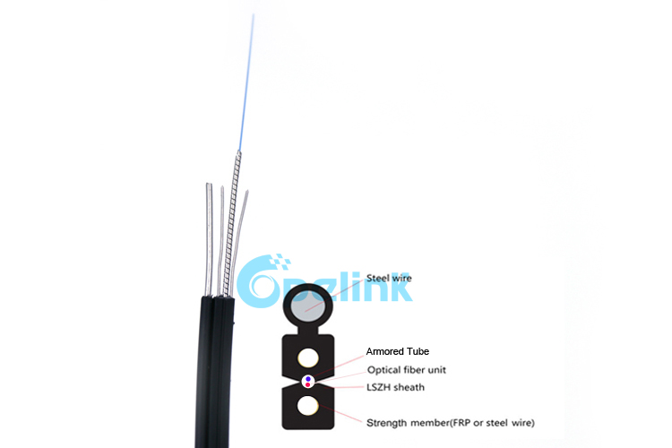 FTTH Self-supporting Anti-Mouse central Spiral Stainless Steel Armored tube Drop Fiber Optic Cable 