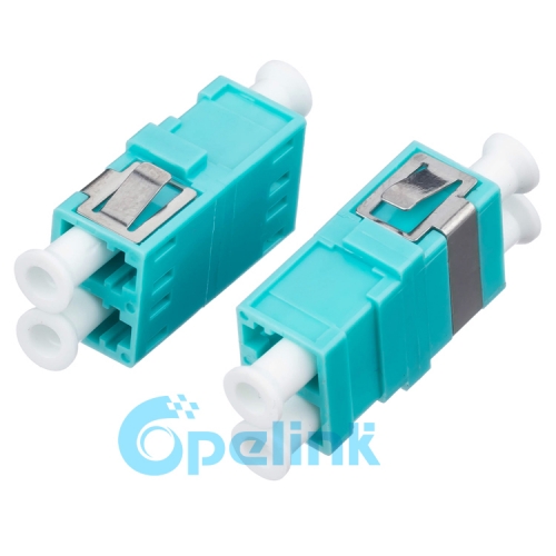 LC-LC plástico Duplex multimodo OM3 adaptador de fibra óptica sin brida
