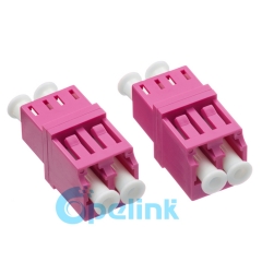 LC-LC plástico dúplex cuadrado multimodo OM4 adaptador de fibra óptica