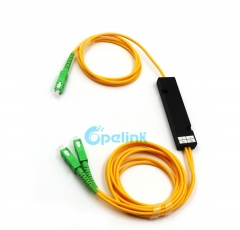 Divisor fbt óptico 1x2, caixa de plástico, sc/apc