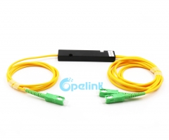 Divisor fbt óptico 1x2, caixa de plástico, sc/apc