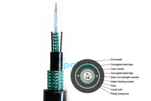 Cabo de fibra óptica ao ar livre duplo armado e duplo revestido tubo solto central cabo de fibra óptica gyxtw53