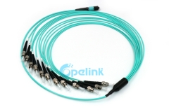 12-fibra MTP/MPO-ST Om3 Cable de fibra redonda Fanout 2,0mm fibra óptica Patchcord/jumper