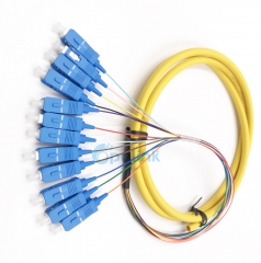SC/PC Distribution Fiber Optic Pigtail, SM 9/125 Fanout 0.9mm Optical Fiber Pigtail