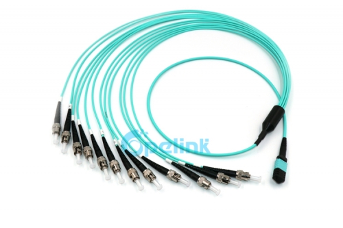12-Fiber MTP/MPO-ST Om3 Round Fiber Cable Fanout 2.0mm Fiber Optic Patchcord/jumper