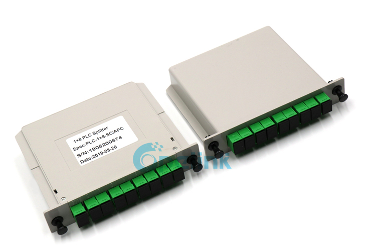 This is a cost-effective 1X8 Fiber Splitter Cassette product in a standard size LGX Box package, SC/APC adapter access port, easy to install, provided by OPELINK