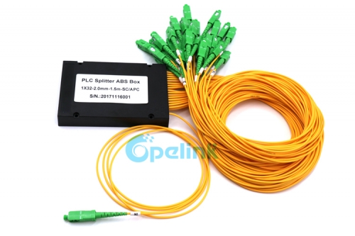 1X32 PLC Fiber Splitter, Pigtailed ABS Module, 2.0mm, SC/APC, Singlemode