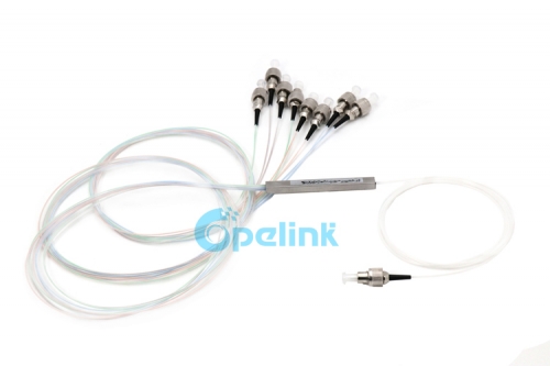 1X8 Mini Blockless Fiber Splitter , FC/PC 0.9mm Fiber Optic PLC Splitter
