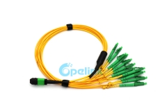 12 fibras MPO Fanout Cable: MPO hembra a 12 LC/APC fibra óptica patchcord, monomodo, amarillo LSZH