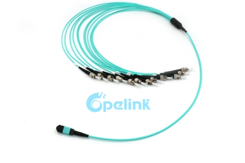 OM3 MPO-ST Fiber Jumper, 12 Fibers MPO Fanout Cable, Use for High density system MPO to ST Fiber Optic PatchCord