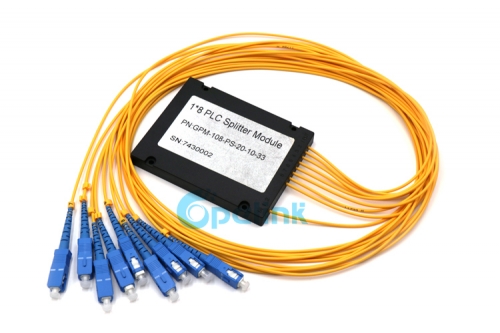 Divisor ótico 1X8, divisor de fibra ótica SC / PC PLC, pacote de caixa de plástico ABS