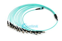 Puente de fibra OM3 MPO-ST, cable de distribución en abanico MPO de 12 fibras, uso para sistema de alta densidad MPO a cable de conexión de fibra óptica ST