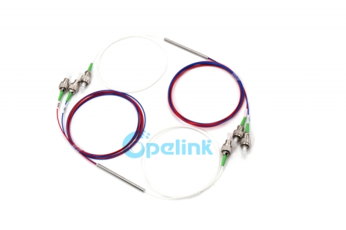 Customized FBT Fiber Splitter, 1x2 Steel Tube Optical FBT Splitter with 0.9mm FC/APC Connector