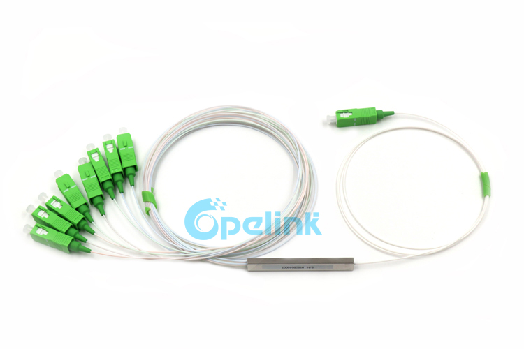 This is sold by opelink  1x8 fiber optical splitter product, packaged with mini blockless steel tube, with SC / APC SM pigtail