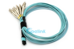 OM3 MPO-LC Fiber Optic Patch cable, 12 Fibers MPO Harness Cable, Use for High density data center MPO to LC Breakout Cable