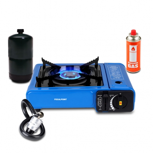 FOCALPOINT Dual Fuel Propane & Butane Portable Outdoor Camping Gas Stove Single Burner with Carry Case, Blue