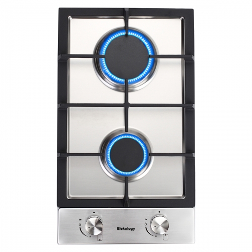 Elekology GH30SFN Gas Cooktop, 12" Built-in Stove Top with 2 Sealed Burners LPG/NG, Stainless Steel