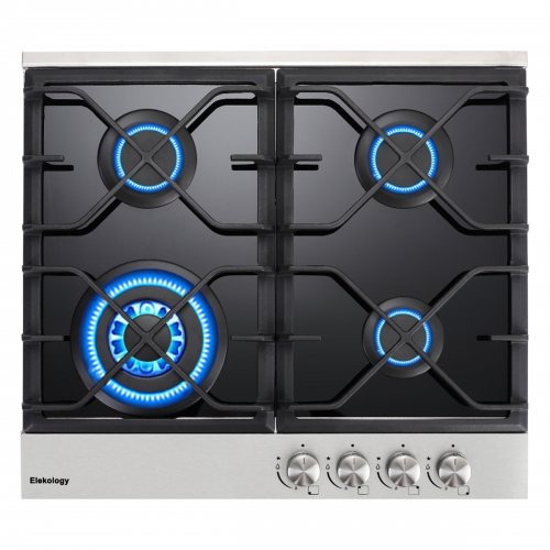 Elekology GH60BFN 24'' Built-in Gas Stove Top, Tempered Glass LPG Natural Gas Cooktop, Gas Stove Top with 4 Sealed Burners, ETL Safety Certified
