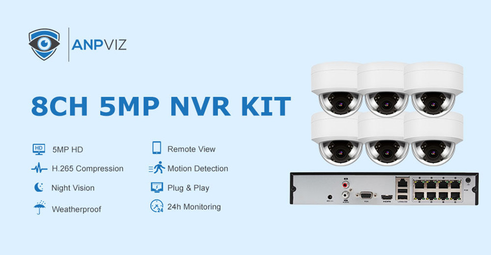 (Hikvision Compatible) Anpviz 5MP 8CH PoE IP Camera System, 8 Channel