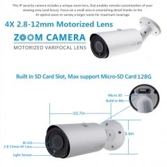 4K 8MP Motorized Varifocal PoE Bullet Outdoor Security Camera with Audio, SD Slot, 2.8-12mm 4X Optical Zoom, Onvif Compatible with Hikvision, Motion Detection,H.265, IP66 Weatherproof