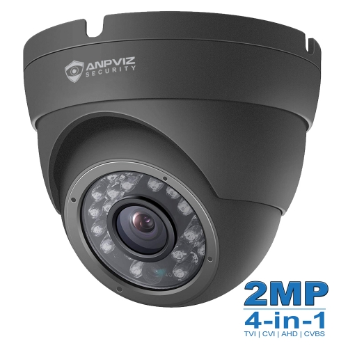 2.0MP Wide Angle (AHD TVI CVI CVBS) Indoor Outdoor Dome CCTV Camera, 1080P Day Night Vision Security IR dome Camera, Waterproof Full HD Eyeball Camera for Home Video Surveillance (Metal, Grey)