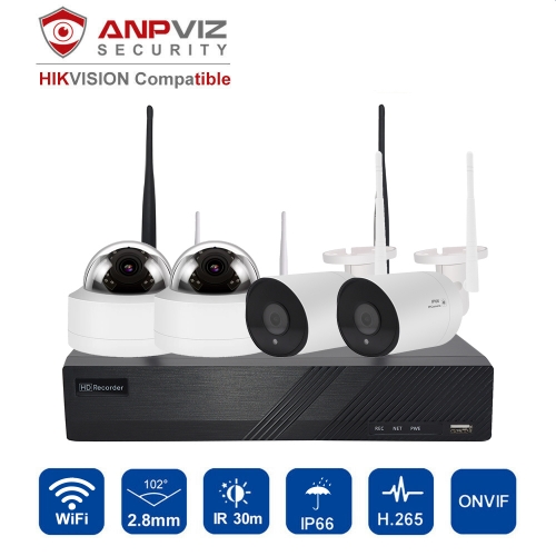 Anpviz 4CH WIFI NVR 4pcs 3MP 2pcs Bullet IP WIFI Camera 2pcs Dome Outdoor Security System ONVIF H.265 CCTV Video NVR Kit