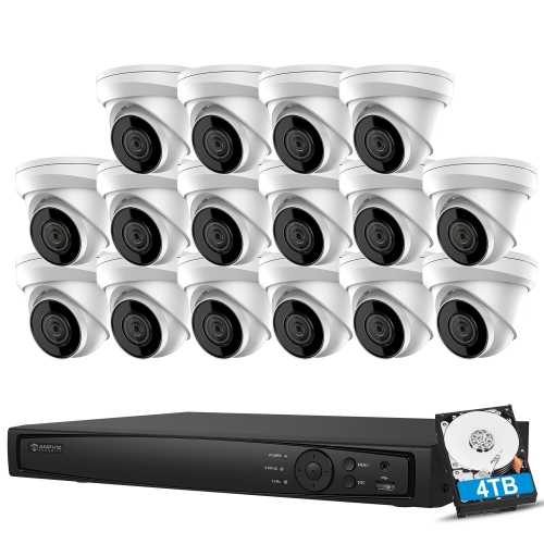 Anpviz 8MP IP PoE Camera Security System, 16pcs 4K HD 8MP Dome POE IP Camera IP67 Outdoor Turret Camera with SD Card Slot, H.265+ 4K 8MP 16CH NVR with 4TB HDD Video Surveillance Network Vedio Recorder System for Recording Plug&Play Hik Connect APP