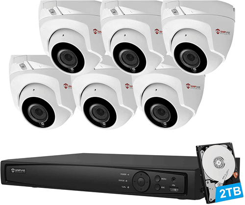 Anpviz 8CH 5MP PoE Home Security Cameras System with 2TB HDD, H.265 4K 8-Channel NVR Security System and 6pcs 5MP Outdoor Weatherproof 98ft Night Vision PoE IP Cameras with Audio for 24/7 Recording， HIK Connect APP
