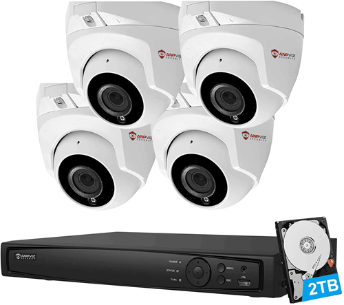 [Audio]Anpviz 5MP IP POE Security Camera System, 8CH 4K H.265 NVR with 2TB HDD and 4pcs 5MP Outdoor IP POE Dome Cameras Home Security System with Audio Recording, Waterproof, 98ft Night Vision, HIK Connect APP