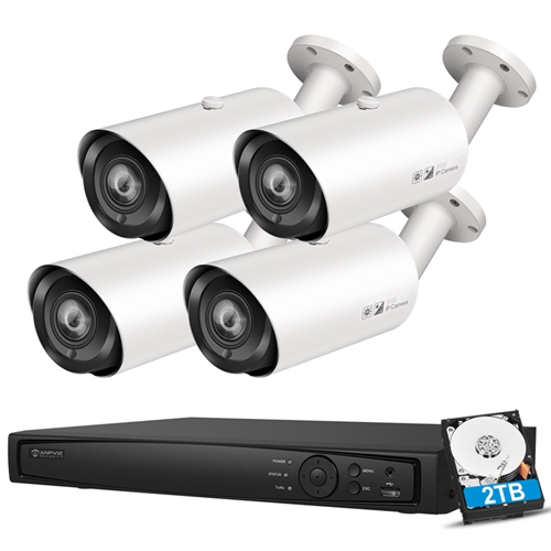 【4X Optical Zoom】Anpviz 5MP IP POE Security Camera System, 8CH H.265 NVR with 2TB HDD and 4 pcs 5MP 4X Optical 2.8~12mm Vari-Focal Outdoor IP POE Bullet Cameras Home Security System with Audio Recording, Waterproof, 98ft Night Vision, HIK Connect APP