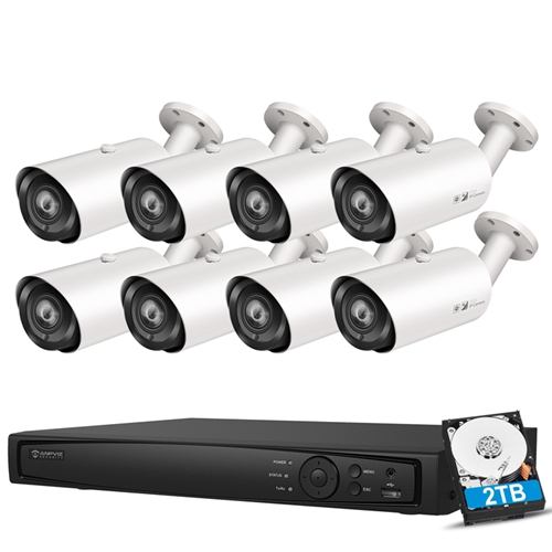 【4X Optical Zoom】Anpviz 5MP IP POE Security Camera System, 8CH H.265 NVR with 2TB HDD and 8 pcs 5MP 4X Optical 2.8~12mm Vari-Focal Outdoor IP POE Bullet Cameras Home Security System with Audio Recording, Waterproof, 98ft Night Vision, HIK Connect APP