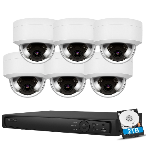 【4X Optical Zoom】Anpviz 5MP PoE IP Dome Security Camera System, 6pcs 5MP IP Cameras with Mic/Audio Outdoor Night Vision 98ft Weatherproof IP66 Indoor, H.265+ 4K 8MP 8CH NVR with 2TB HDD Video Surveillance NVR System for Recording HIK Connect APP White