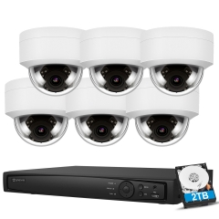 Anpviz 5MP PoE IP Dome Security Camera System, 6pcs 5MP IP Cameras with Mic/Audio Outdoor Night Vision 98ft Weatherproof IP66 Indoor Wide Angle 2.8mm, H.265+ 4K 8MP 8CH NVR with 2TB HDD Video Surveillance NVR System for Recording HIK Connect APP White