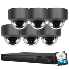 【4X Optical Zoom】Anpviz 5MP PoE IP Dome Security Camera System, 6pcs 5MP IP Cameras with Mic/Audio Outdoor Night Vision 98ft Weatherproof IP66 Indoor, H.265+ 4K 8MP 8CH NVR with 2TB HDD Video Surveillance NVR System for Recording HIK Connect APP Grey