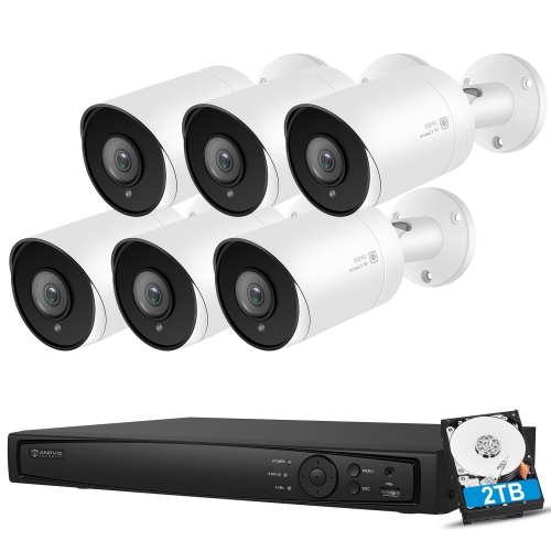 Anpviz 5MP IP PoE Camera Security System, 6pcs 5MP Bullet PoE IP Cameras Outdoor, H.265+ 4K 8MP 8CH NVR with 2TB HDD Video Surveillance NVR System for Recording Plug&Play Hik Connect APP