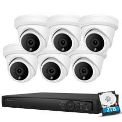 Anpviz 8MP IP PoE Camera Security System, 8MP Turret POE IP Camera 6pcs IP66 Outdoor, H.265+ 4K 8MP 8CH NVR with 2TB HDD Video Surveillance Network Vedio Recorder System for Recording Plug&Play Hik Connect APP