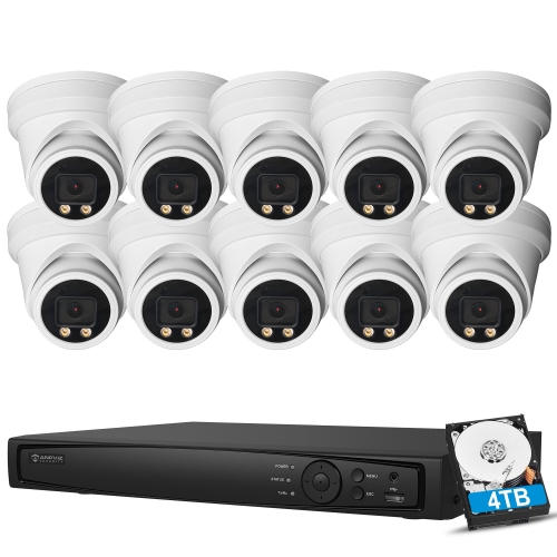 【Full Color Night Vision】Anpviz 5MP POE IP Security Camera System, 10pcs 5MP Dome PoE IP Cameras Outdoor IP66 Turret Camera, H.265+ 4K 8MP 16CH NVR with 4TB HDD Video Surveillance NVR System for Recording HIK Connect APP White