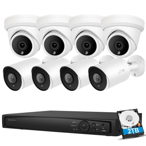 Anpviz 16CH 5MP IP PoE Cameras Security System, 8pcs 5MP Waterproof PoE Security Cameras with Audio, 4K 8Channel H.265+ NVR with 2TB HDD for 24/7 Recording Video Surveillance System, Motion Detection