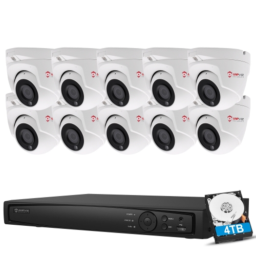 Anpviz 5MP IP POE Security Camera System, 16CH H.265 NVR with 4TB HDD And 10pcs 5MP Outdoor IP POE Turret Cameras Home Security System with Audio Recording, Waterproof, 98ft Night Vision, HIK Connect APP