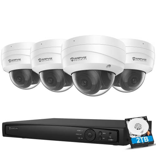 Anpviz 5MP IP POE Security Camera System, 4CH H.265 NVR with 2TB HDD and 4 pcs 8MP Outdoor IP POE Dome Cameras Home Security System with Audio Recording, Waterproof, 98ft Night Vision, HIK Connect APP