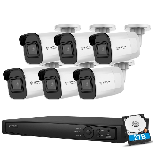 Anpviz 8MP IP POE Security Camera System, 8CH H.265 NVR with 2TB HDD And 6pcs 8MP Outdoor IP POE Bullet Cameras Home Security System with Audio Recording, Waterproof, 98ft Night Vision, HIK Connect APP