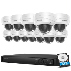 Anpviz 8MP IP POE Security Camera System, 16CH H.265 NVR with 4TB HDD And 12pcs 8MP Outdoor IP POE Turret Cameras Home Security System with Audio Recording, Waterproof, 98ft Night Vision, HIK Connect APP