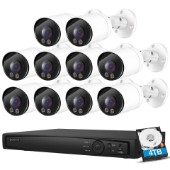 【Full Color Night Vision】Anpviz 8MP IP POE Security Camera System, 16CH H.265 NVR with 4TB HDD And 10pcs 8MP Outdoor IP POE Bullet Cameras Home Security System with Audio Recording, Waterproof, 98ft Night Vision, HIK Connect APP